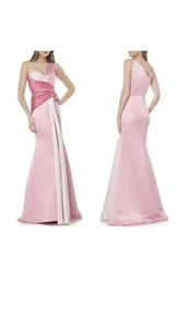 Carmen Marc Valvo Infusion Triton rosa 1 Schulter Satin Trompetenkleid Größe 12 $ 385 - Bild 1 von 11