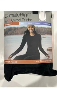 Climate Right Cuddl Duds Women's Long Sleeve Crew Stretch Fleece Size M Black - Picture 1 of 9