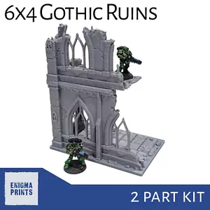 6x4 Gothic Ruins (Open Windows) - 28mm 3D Printed Terrain Tabletop Wargaming - Bild 1 von 8