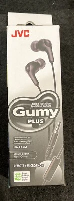 JVC Gumy Plus in-Ear Headphones With Microphone & Remote Control Olive Black NEW - Image 1 of 4