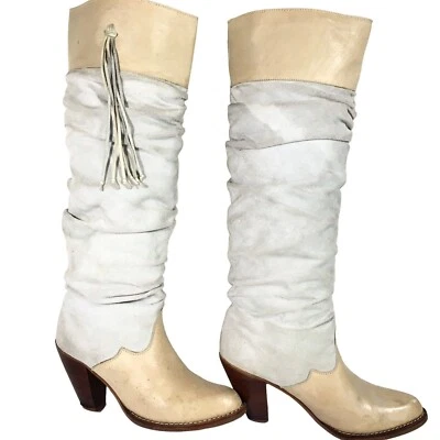 复古 CIRCLE S 骨麂皮绒皮革高膝西部懒人靴 — 第 1/4 张图片