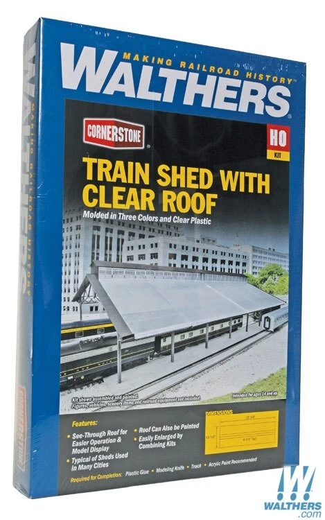 Walthers 933-2984 Train Shed w/ Clear Roof Kit HO Scale Train - Image 1 of 2