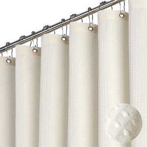 Extra Wide 108in Cream Shower Curtain Waffle Weave Heavy Cloth 18 Hooks Included - Picture 1 of 6