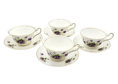 De colección Woodlands Lote de 4 Tazas de Té Genuinas Bone China Inglaterra con Platillos Florales Foto 1 de 4