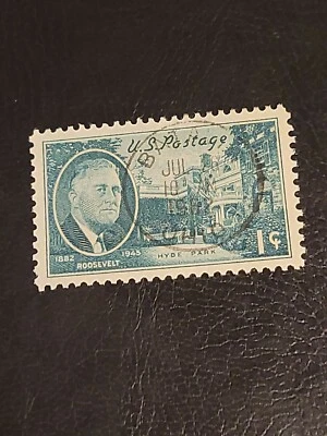 US Stamp Sc# 930 Roosevelt Hyde Park 1c 1946 Green Used - # 4168 - Image 1 of 2