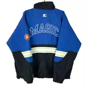 Giacca Vintage Orlando Magic Starter 2XL Blu Mezza Zip Bomber Puffer Nba anni 90 - Foto 1 di 10