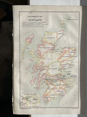 1903 Parliamentary Map of Scotland John Bartholemew 121 years old colour - Image 1 of 2