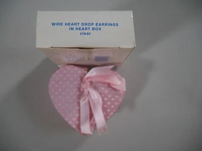 Avon Wire Heart Drop Pierced Earrings in Heart Box - Clear Silver - Image 1 of 4