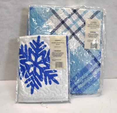 Snowflake Plaid Design Twin Triple Ruffle Quilted Bedspread With Sham - Image 1 of 4