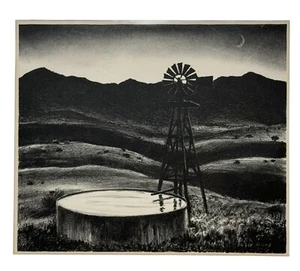 Vintage PETER HURD Windmill Well at Night American Western Lithograph Print - Picture 1 of 4