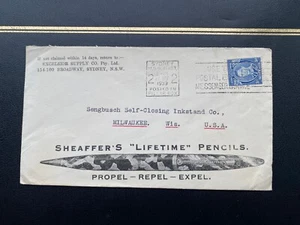 AUSTRALIA 1939 COVER: SHEAFFER'S LIFETIME PENCILS to USA w/ Slogan Cancel - Picture 1 of 4
