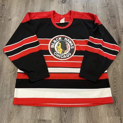 Vintage Bobby Hull Chicago Blackhawks NHL Striped CCM Jersey Size Men’s XL Cover
