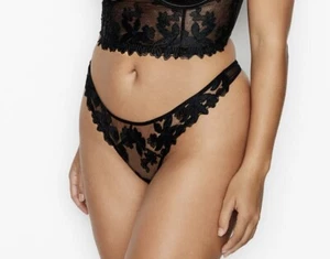 NEU Victoria’s Secret SEHR SEXY Ziggy Glam Blumenstickerei Tanga Höschen schwarz S - Bild 1 von 5