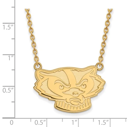 University of Wisconsin Badgers Bucky Head Pendant Necklace in 14k Yellow Gold Cover
