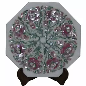 12" Marble corner Table Top Semi precious stones Inlay Handicraft Work - Picture 1 of 5