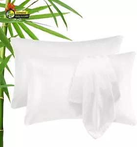 Cooling Pillow Cases Queen - Rayon Derived from Bamboo White Pillowcase Set of 2 - Picture 1 of 12