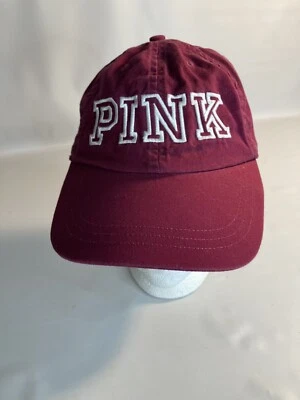 PINK Victoria Secret 女式栗色白色可调节棒球帽 — 第 1/3 张图片