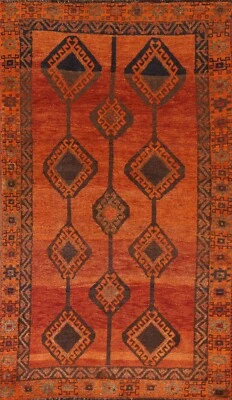Alfombra tradicional vintage Lori tribal óxido/lana naranja anudada a mano 4'x8' Foto 1 de 4