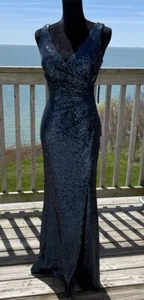 Vince Camuto marineblau Ausschnitt geraffte Pailletten langes festliches Kleid Größe neu mit Etikett atemberaubend! - Bild 1 von 12