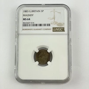 Great Britain 1883 3P Threepence Queen Victoria Maundy Coin NGC Graded MS 64 - Picture 1 of 3