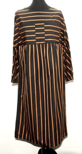SUPERB DRIES VAN NOTEN BLACK/ORANGE STRIPED DRESS COTTON SIZE 14 - Picture 1 of 6