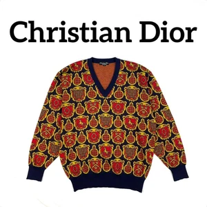 Original Christian Dior Wollpullover V-Ausschnitt Langarm Royal Muster L Me - Bild 1 von 10