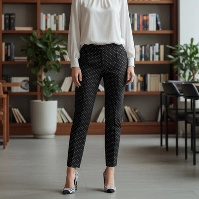 Calça feminina Talbots Chatham tamanho 8 cintura alta preta branca estampa tornozelo cônico - Imagem 1 de 4