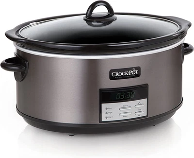 Large 8-Quart Programmable Slow Cooker with Auto Warm Setting Black Stainless St - Image 1 of 4