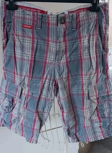 Superdry Mens Blue/red Check Cargo Shorts Size Medium Uk - Picture 1 of 9