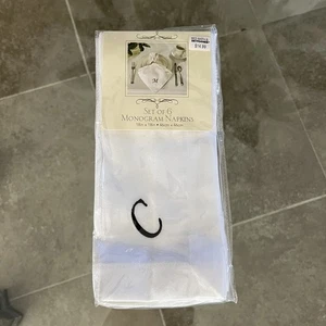 Cloth Napkins Monogram C Bed Bath Beyond Elrene set/6 white black 18x18 Cotton - Picture 1 of 12