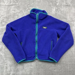 Vintage LL Bean Blue Zip Up Fleece Green Accents Retro Medium - Picture 1 of 3