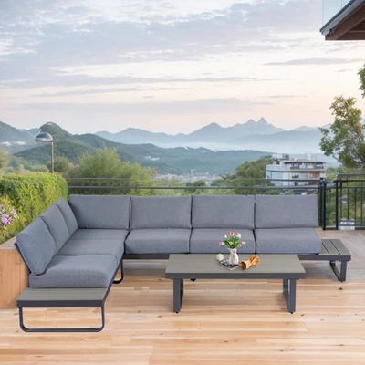 Juego de sofá seccional de metal en forma de L para exteriores para 6 personas con Foto 1 de 4