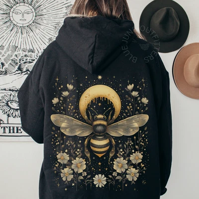 Celestial Boho Bee Hoodie | Cottagecore Bohemian Hooded Sweatshirt | Nature Love - Image 1 of 4