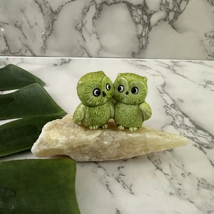 Vintage Midcentury Eule Figur grün Quarz montiert kleiner Vogel Deko Felsen - Bild 1 von 5