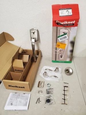 *NO LATCH* Kwikset Prescott Satin Nickel Door Handleset Only, Tustin Door Handle - Image 1 of 4