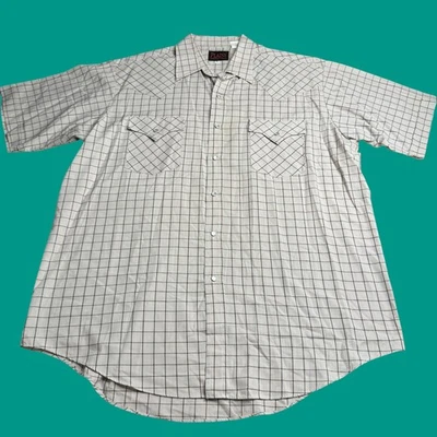 Vintage Ely Plains Western Mens Large Pearl Snap Shirt Short Sleeve Beige - Image 1 of 4