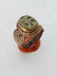 ANTIGUO ANILLO ROMANO GRABADO CABALLO EGIPCIO SELLO PLATEADO VERDE TALLADO - Imagen 1 de 5
