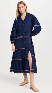 Kerri Rosenthal Pheobe Cotton Midi Dress Embroidered Ruffle Tiered S New 272421 - Picture 1 of 11