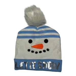Let It Gorro de Nieve Sombrero de Invierno Blanco Azul Muñeco de Nieve Gorra con Pom Pom Adulto Talla Única - Imagen 1 de 5