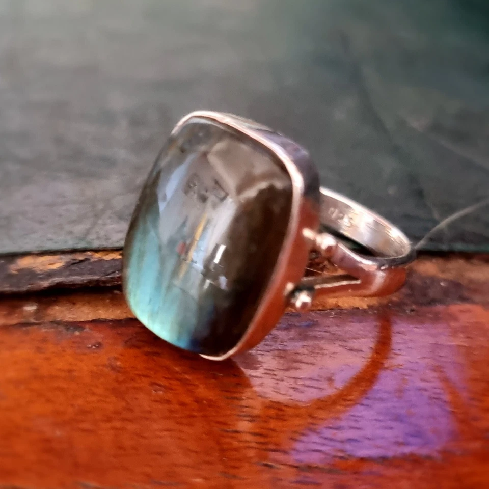 Bague Artisan Vintage Argent 925 Poinçon & Labradorite T 55 - Photo 1/4