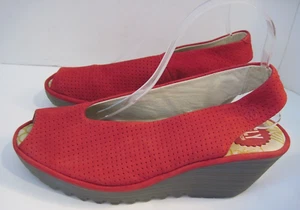 Fly London womens red perforated suede leather wedge heels Sling Backs Size 40 - Picture 1 of 7