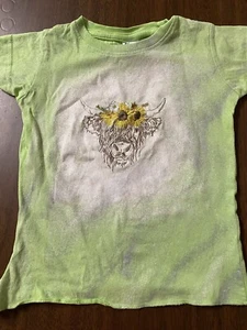 Little Girls Green Fall Embroidered Cow With Sunflowers Size 4 - Picture 1 of 8