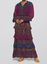 $330 Farm Rio Women Blue Beaded Tassel Tapestry Scarf Maxi Dress Size XS