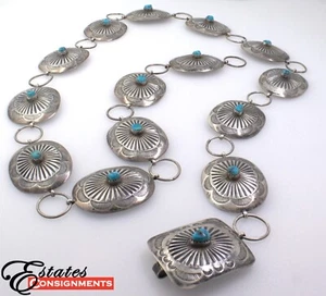 Cinturón Concho Navajo Turquesa, Plata de Ley - Imagen 1 de 7