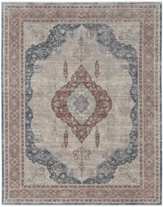 5' X 7' Gray Red And Blue Floral Power Loom Stain Resistant Area Rug - Picture 1 of 1