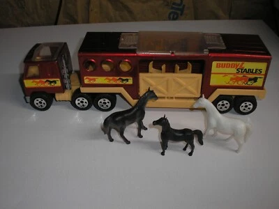 Vintage 14 1/4" Bubby L Stables Cabover Semi Trailer Hauler with Horses Free SH - Image 1 of 4