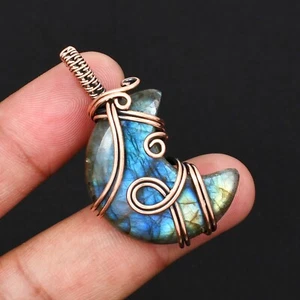 Natural Labradorite Copper Pendant Copper Wire Wrapped Gemstone Pendant For Gift - Picture 1 of 4