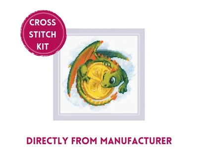 RIOLIS Kit Punto de Cruz Contado 2142 Moneda Buena Suerte - Pequeño Dragón Verde y Oro Foto 1 de 4