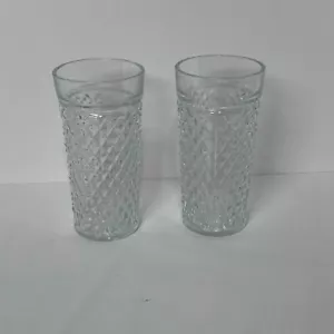Anchor Hocking Cut Diamant gestepptes Muster Klarglas Becher 6" Menge 2 Vintage - Bild 1 von 10