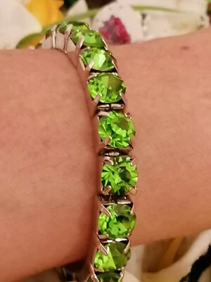Peridot Tennis bracelet Green Swarovski Jewelry White Gold plate Handmde present - Image 1 of 4